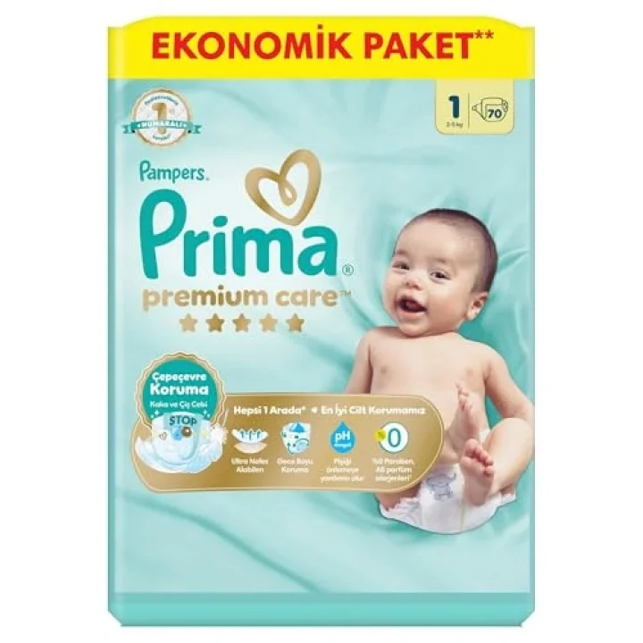 Bebek Bezi Premium Care 1 Numara 70 Adet Yenidoğan Ekonomik Paket