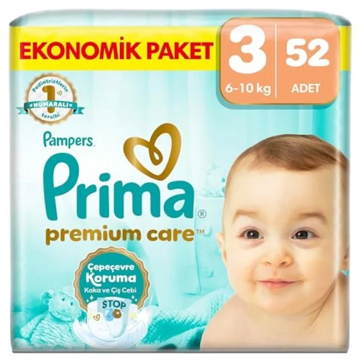 Bebek Bezi Premium Care 3 Beden 52 Adet Midi Jumbo Paket