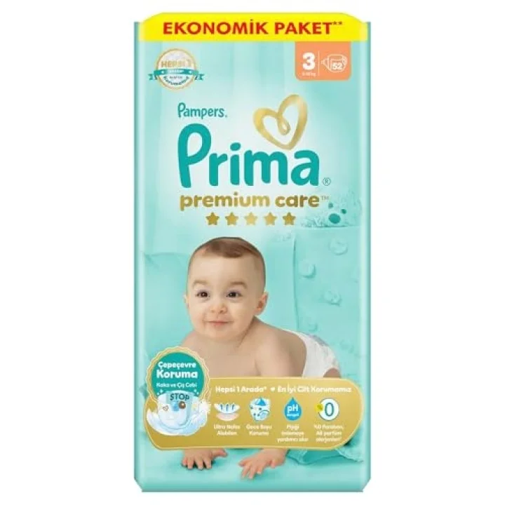Bebek Bezi Premium Care 3 Beden 52 Adet Midi Jumbo Paket