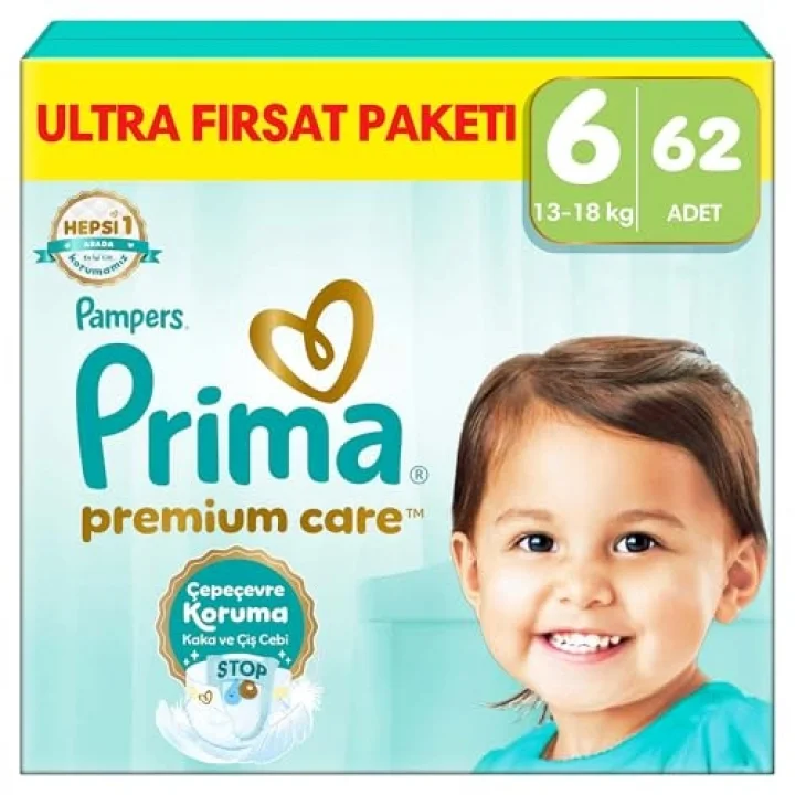 Bebek Bezi Premium Care 6 Numara 62 Adet Ultra Fırsat Paketi
