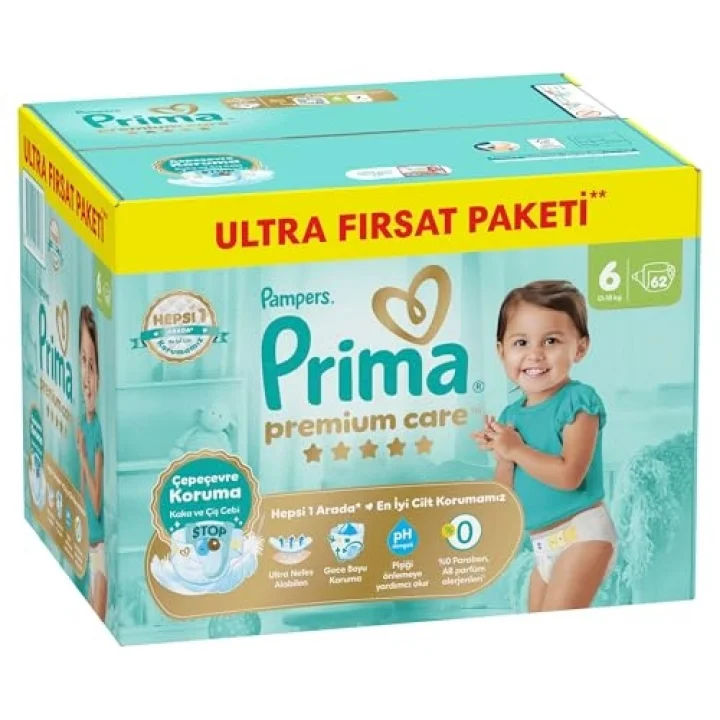 Bebek Bezi Premium Care 6 Numara 62 Adet Ultra Fırsat Paketi