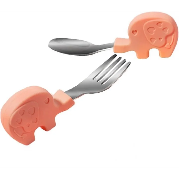 Bebek Filli Yemek Kısa Saplı Çocuk Paslanmaz Çelik Çatal Kaşık Pembe