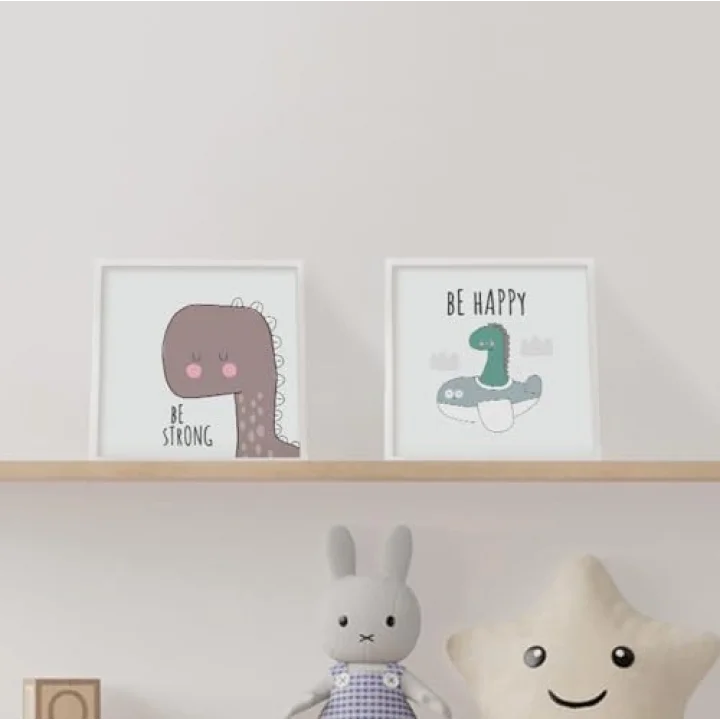 Bebek Odasına Özel Minimal Dinozor Tasarımlı Çerçeve 20 x 20 cm