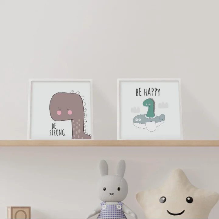 Bebek Odasına Özel Minimal Dinozor Tasarımlı Çerçeve 20 x 20 cm