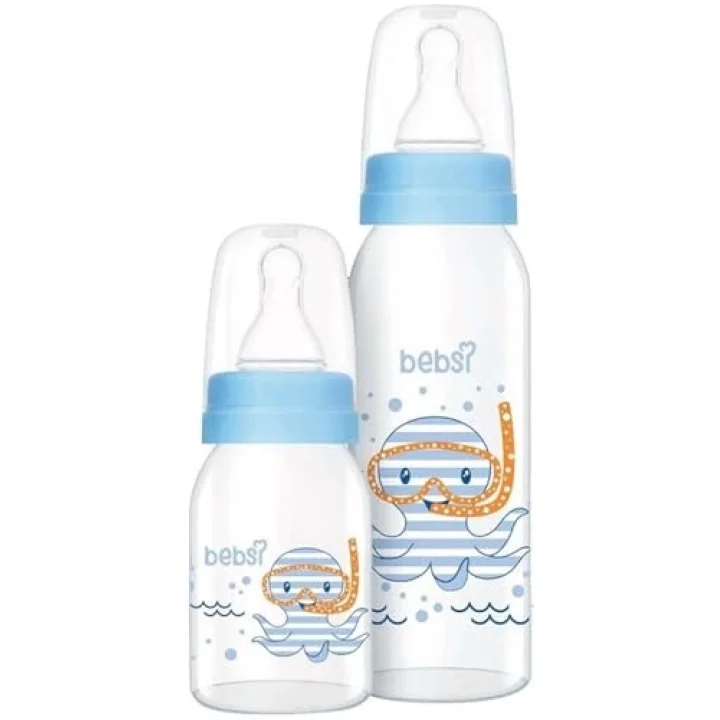 Bebsi Cam Biberon Seti, 250ml + 125ml, Mavi
