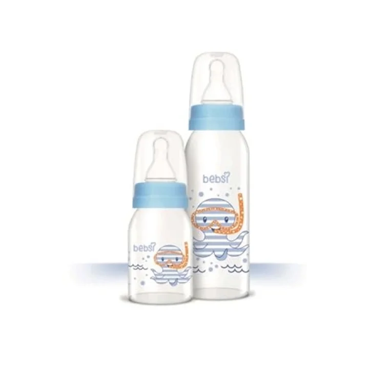 Bebsi Cam Biberon Seti, 250ml + 125ml, Mavi