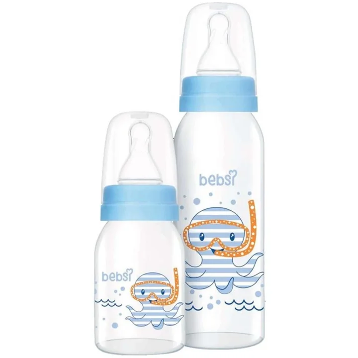 Bebsi Cam Biberon Seti, 250ml + 125ml, Mavi