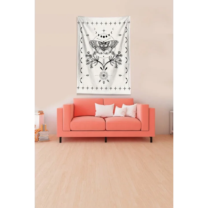 Bej Kelebek Leke Tutmaz Kadife Kumaş Duvar Örtüsü Duvar Halısı Tapestry DWLL372, 70 x 100