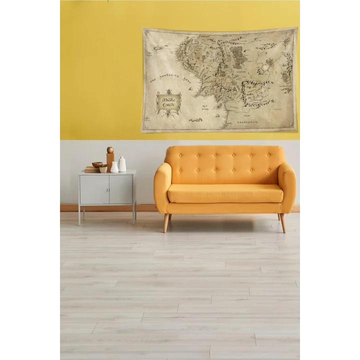 Bej Middle Earth Orta Dünya Haritası Leke Tutmaz Kadife Kumaş Duvar Örtüsü Duvar Halısı Tapestry YWLL389, 140 x 230