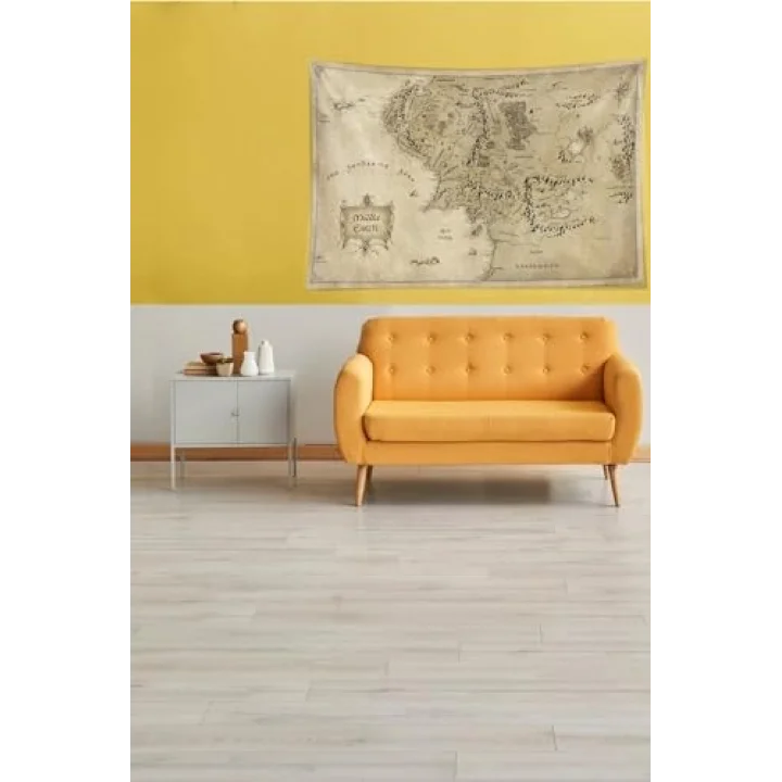 Bej Middle Earth Orta Dünya Haritası Leke Tutmaz Kadife Kumaş Duvar Örtüsü Duvar Halısı Tapestry YWLL389, 140 x 230