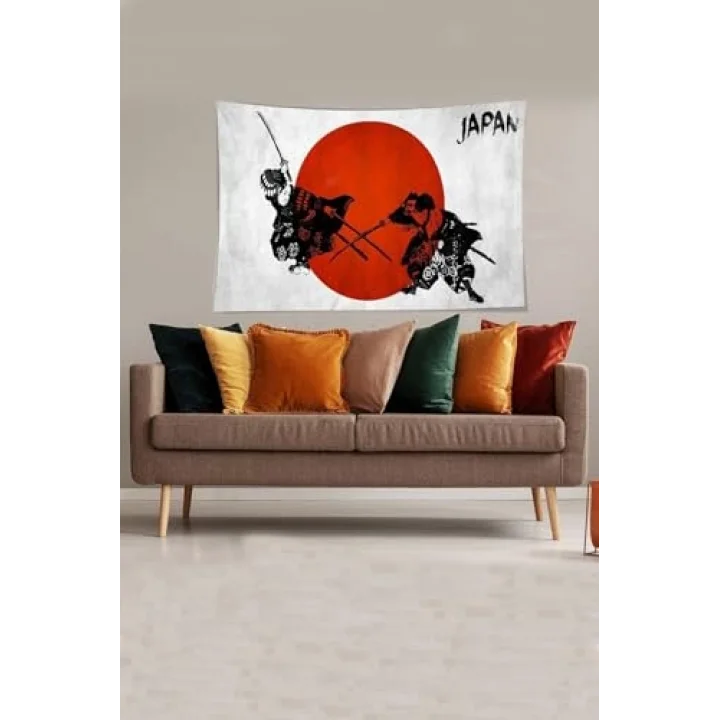 Bej Samuray Desenli Leke Tutmaz Kadife Kumaş Duvar Örtüsü Duvar Halısı Tapestry YWLL465, 70 x 100