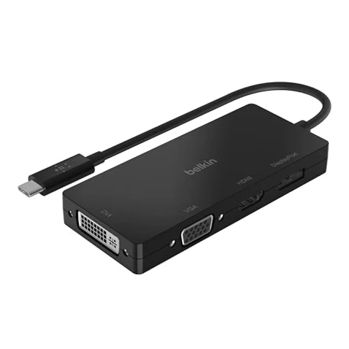 Belkin Multiport USB-C Adaptörü (VGA, DVI, 4K HDMI, 4K DisplayPort özellikli USB-C Video Adaptörü), USB-C Dizüstü Bilgisayarınızı Herhangi Bir Ekrana Bağlayın