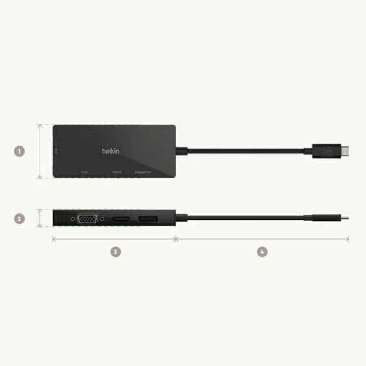 Belkin Multiport USB-C Adaptörü (VGA, DVI, 4K HDMI, 4K DisplayPort özellikli USB-C Video Adaptörü), USB-C Dizüstü Bilgisayarınızı Herhangi Bir Ekrana Bağlayın