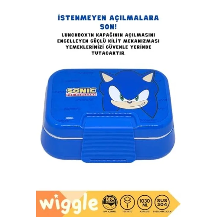 Bento 1030ml Lunchbox Sonic Lisanslı Tek Katlı 2 Bölmeli Paslanmaz Çelik Sefer Tası Yemek Kutu