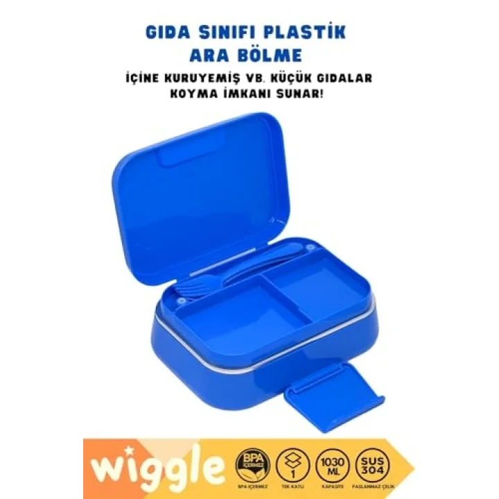 Bento 1030ml Lunchbox Sonic Lisanslı Tek Katlı 2 Bölmeli Paslanmaz Çelik Sefer Tası Yemek Kutu