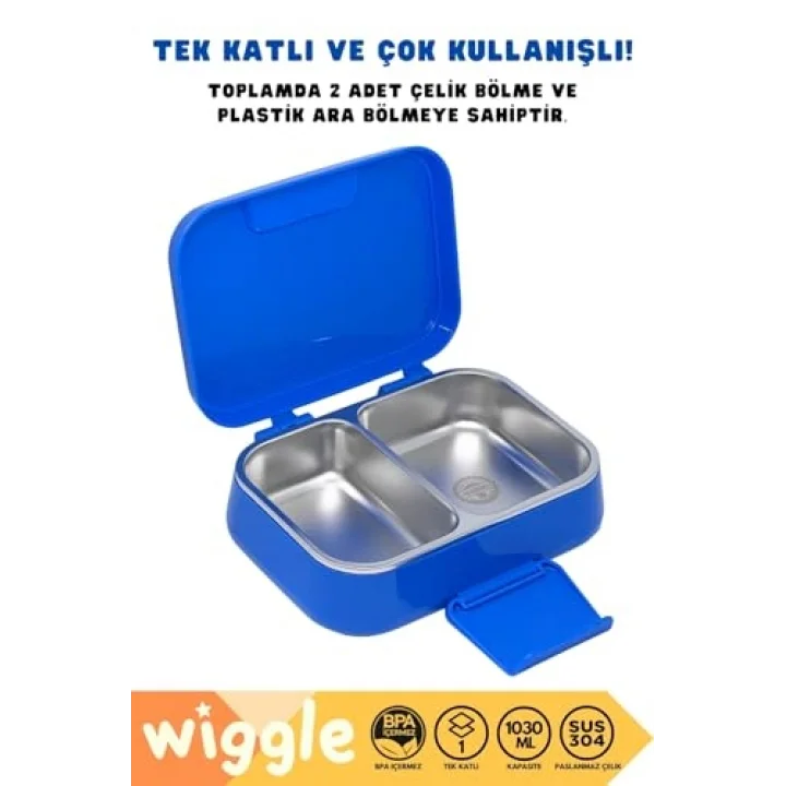 Bento 1030ml Lunchbox Sonic Lisanslı Tek Katlı 2 Bölmeli Paslanmaz Çelik Sefer Tası Yemek Kutu