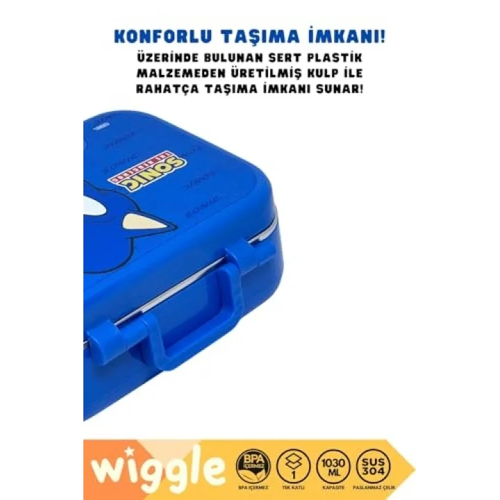 Bento 1030ml Lunchbox Sonic Lisanslı Tek Katlı 2 Bölmeli Paslanmaz Çelik Sefer Tası Yemek Kutu