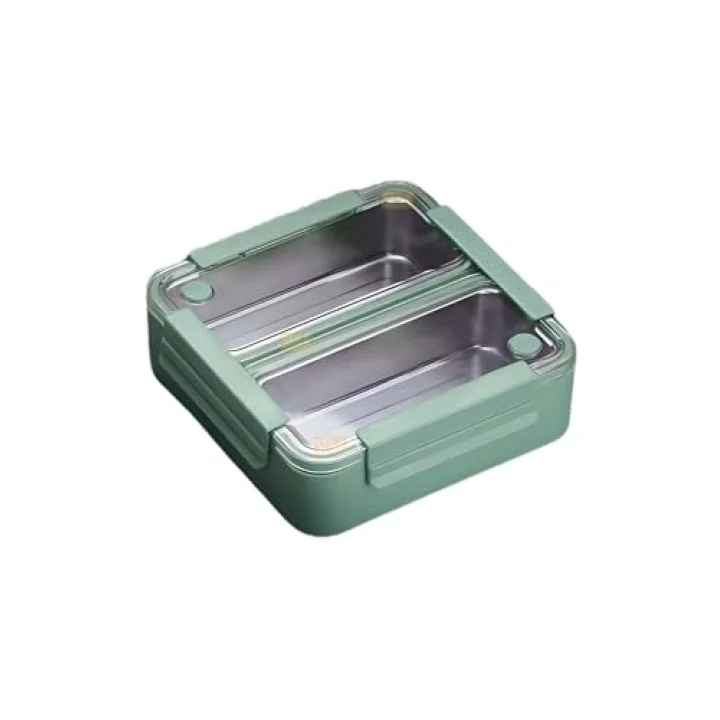 Bento 1100ml Lunchbox Tek Katlı 2 Bölmeli Paslanmaz Çelik Sefer Tası Yemek Kutusu (Yeşil)