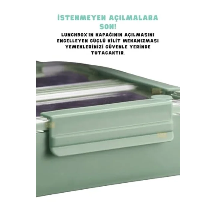 Bento 1100ml Lunchbox Tek Katlı 2 Bölmeli Paslanmaz Çelik Sefer Tası Yemek Kutusu (Yeşil)