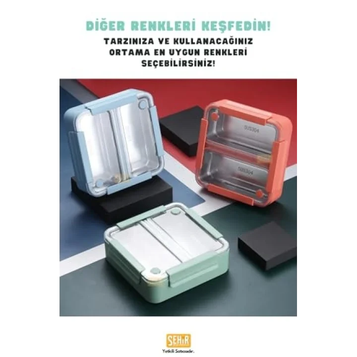 Bento 1100ml Lunchbox Tek Katlı 2 Bölmeli Paslanmaz Çelik Sefer Tası Yemek Kutusu (Yeşil)