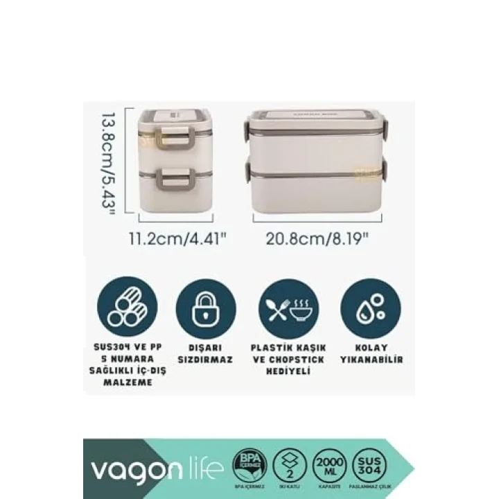 Bento 2000ml Lunchbox 2 Katlı 3 Bölmeli Mini Kaseli Çelik Sefer Tası Yemek Kutusu (Lacivert-Sarı)
