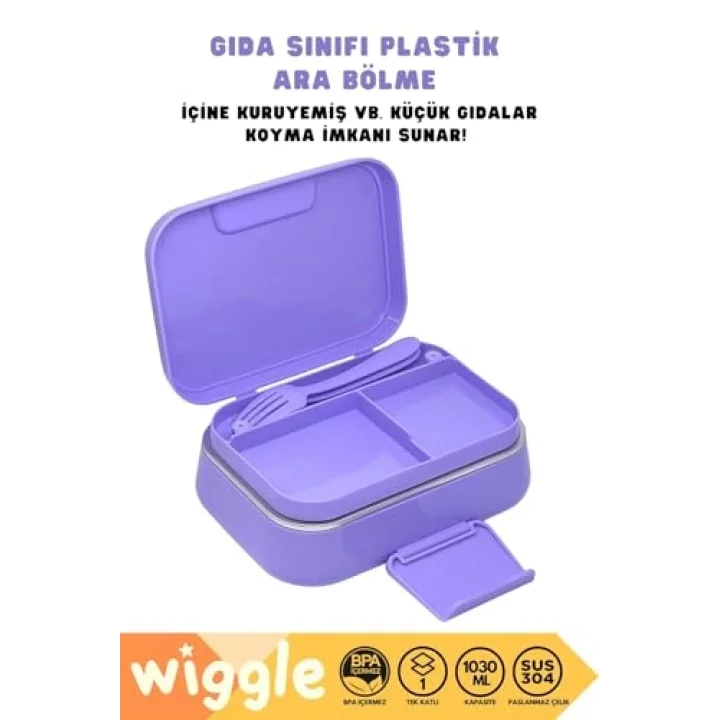 Bento Lunchbox Kuromi Tek Katlı 2 Bölmeli Paslanmaz Çelik Sefer Tası