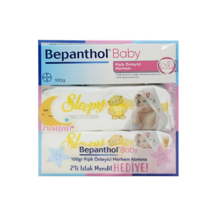 BEPANTHOL Baby Pişik Önleyici Merhem 100 Gr + 2 Paket Sleepy Sensitive Islak Havlu 90 Lı Hediye, bpt8699546370597