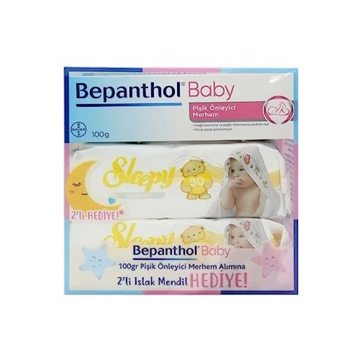 BEPANTHOL Baby Pişik Önleyici Merhem 100 Gr + 2 Paket Sleepy Sensitive Islak Havlu 90 Lı Hediye, bpt8699546370597