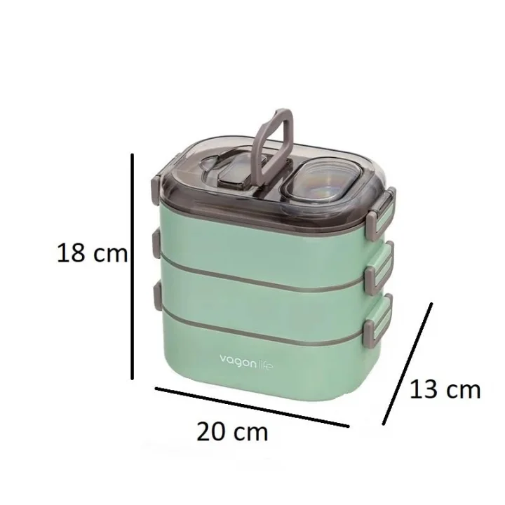 Beslenme Kutusu 3 Katlı Paslanmaz Çelik - 1450ml Yeni Nesil Sefer Tası (Pembe)