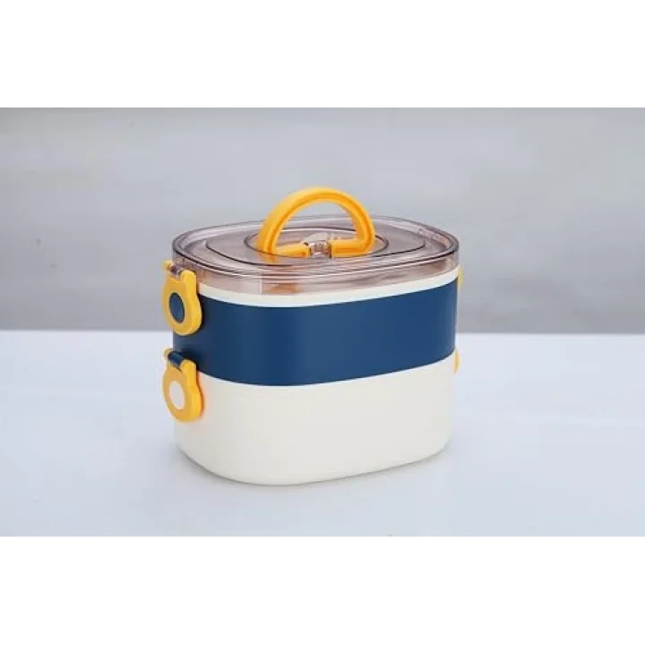 Beslenme Kutusu İki Katlı - Paslanmaz Çelik - 1900ml Yeni Nesil Beslenme Kabı Lunch Box (Mavi)