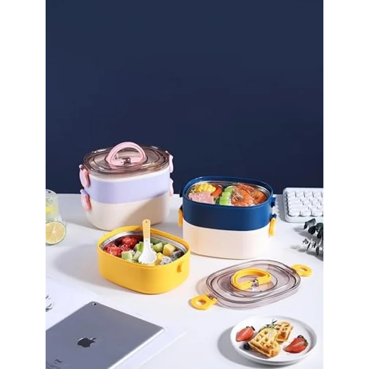 Beslenme Kutusu İki Katlı - Paslanmaz Çelik - 1900ml Yeni Nesil Beslenme Kabı Lunch Box (Mavi)