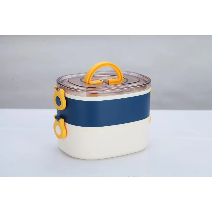 Beslenme Kutusu İki Katlı - Paslanmaz Çelik - 1900ml Yeni Nesil Beslenme Kabı Lunch Box (Mavi)