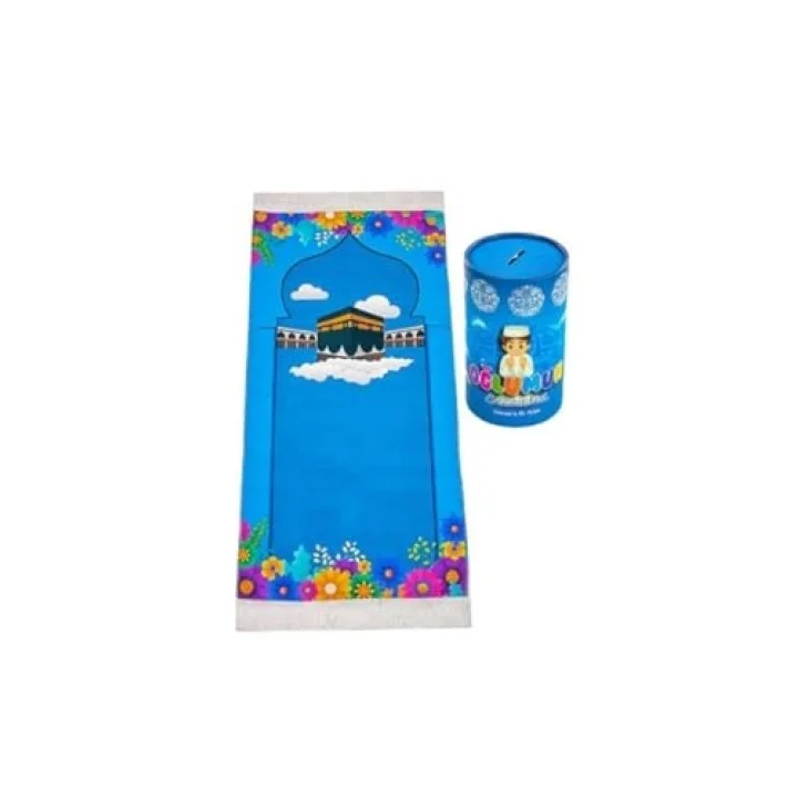 Best Gift 3 Parça Namaza Ilk Adım Çocuk Hediyelik Silindir Kumbara Kutulu Seccade Seti