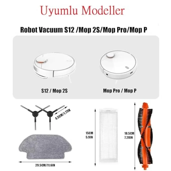 Beyaz Mi Robot Vacuum Mop Pro (Styj02ym) ile Uyumlu Fırça,Hepa Filtre 10 Parça Yedek Parça Mega Set