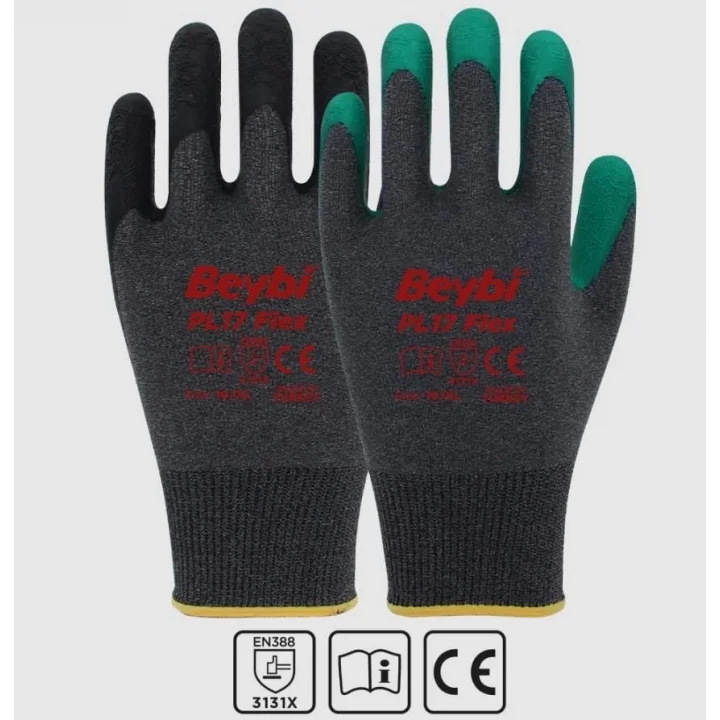 Mey İthalat® Beybi PL17 Flex Likralı İpten Örme Lateks Eldiven NO:9