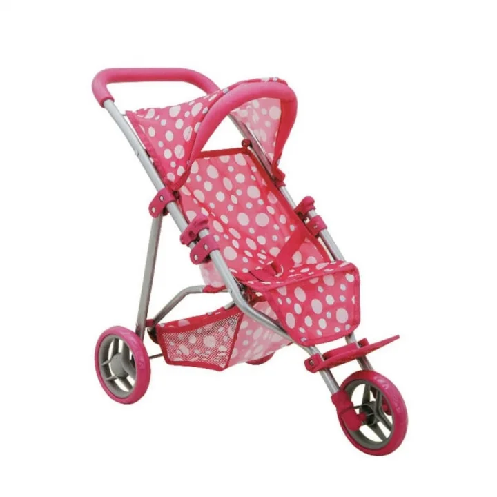 Mey İthalat® 0663 Puantiye Desenli, 3 Tekerlekli ve Tenteli Oyuncak Puset -