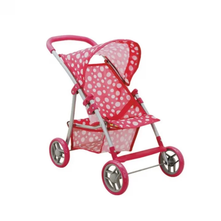 Mey İthalat® 0664 Puantiye Desenli, 4 Tekerlekli ve Tenteli Oyuncak Puset -