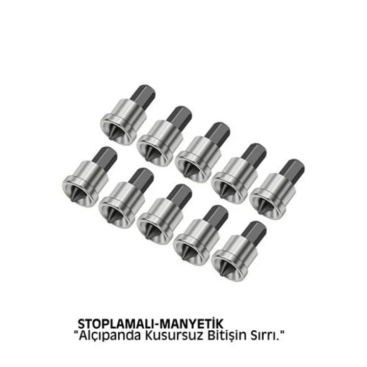 Mey İthalat® 10 Adet Alçıpan Bits Uç Seti - Manyetik Ph2 Krom Çelik 25mm Vidalama Başlığı