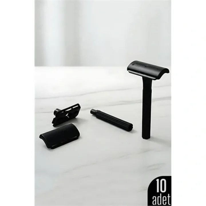 Mey İthalat® 10lu Şık Siyah Plastik Tıraş Aleti – Manuel Tıraş Bıçağı  , Ergonomik Saplı