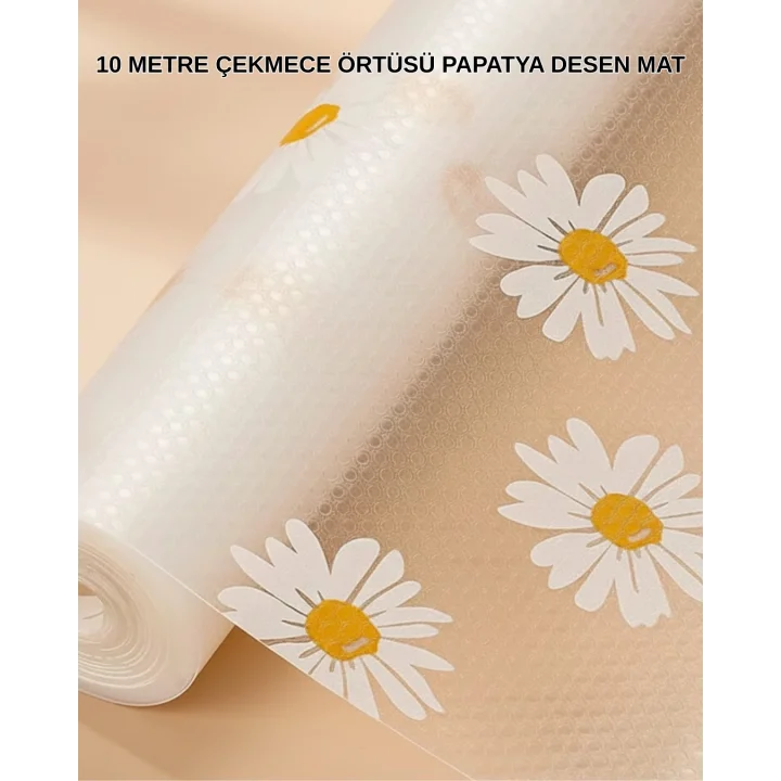 Mey İthalat® 10 Metre Papatya Desenli Dolap İçi Kaymaz Koruyucu Mat
