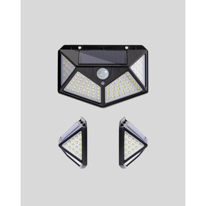 Mey İthalat® 100 LED Solar Lamba Hareket Algılamalı Bahçe Duvar Dış Mekan Aydınlatma