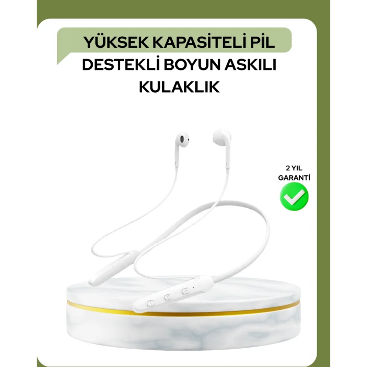 Mey İthalat® 100 Saat Pil Ömrü Boyun Askılı Bluetooth Kablosuz Kulaklık