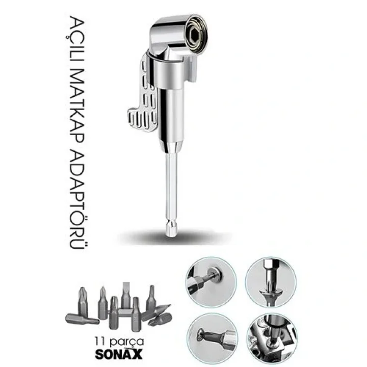 Mey İthalat® 105° Açılı Matkap Adaptörü Seti – 1/4” Hex Şaftlı, 11 Parça Çok Fonksiyonlu Vidalama Uçları 722452