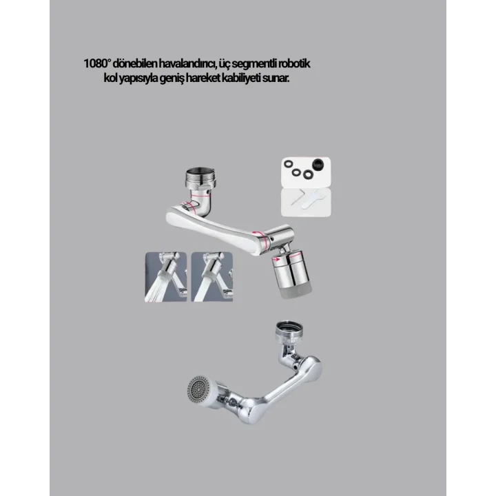 Mey İthalat® 1080° Dönebilen Musluk Başlığı Robotik Kol Havalandırıcı Çok Yönlü Su Yönlendirme