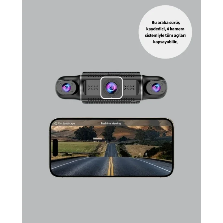 Mey İthalat® 1080P 4 Kanallı Araç Kamerası GPS + WiFi + G Sensör Destekli