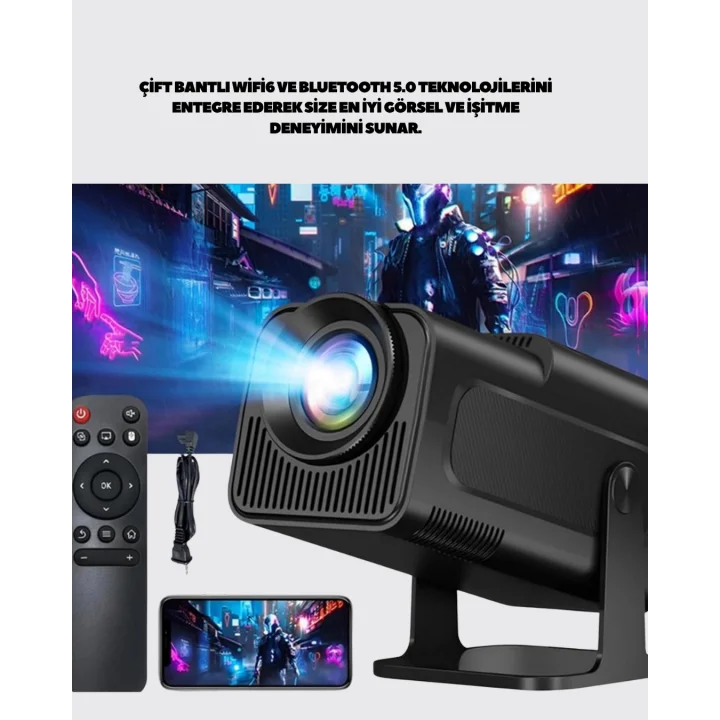 Mey İthalat® 1080P Full HD Çözünürlük ve 4K Destekli Projektör