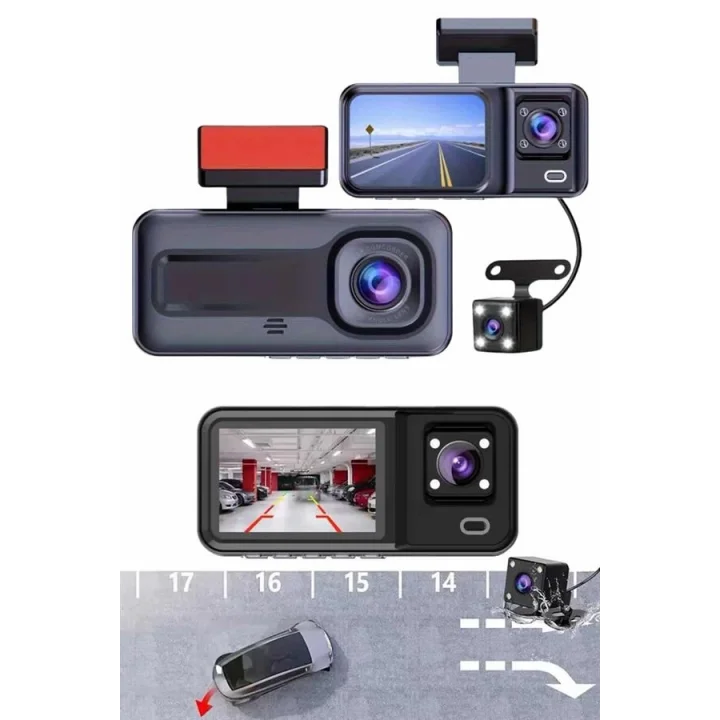 Mey İthalat® 1080p Sürüş Kaydedici 2 İnç Araç Araba Ön İç Arka DVR IPS Ekran