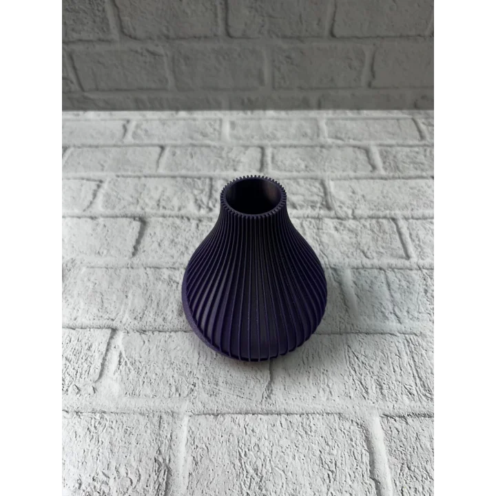 Mey İthalat® 11 cm Mor Minimal Çizgili Vazo Masa Üstü Şık Dekor Objesi