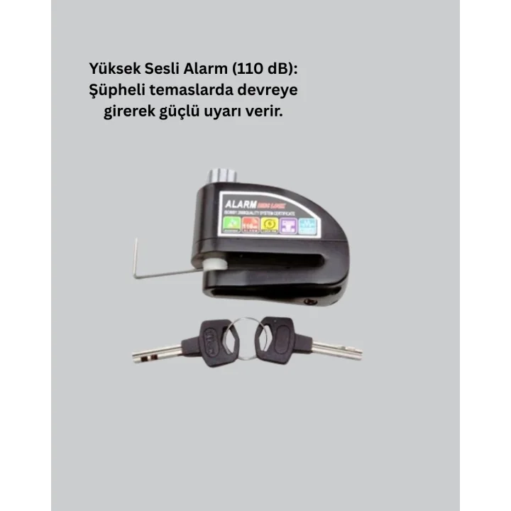 Mey İthalat® 110 dB Alarm Disk Kilidi Motosiklet Scooter Bisiklet Güvenlik
