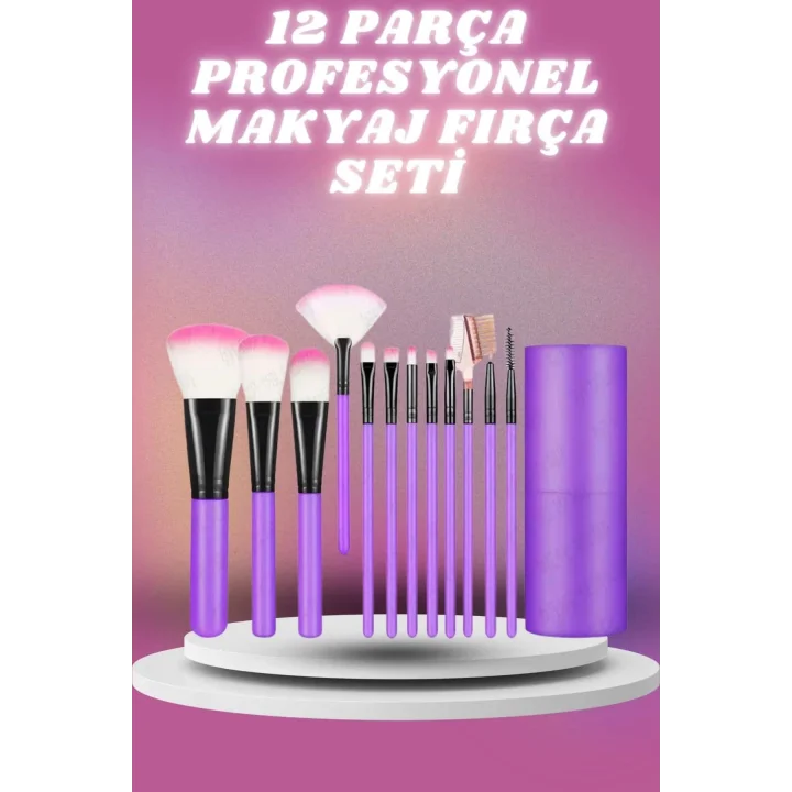 Mey İthalat® 12 Parça Profesyonel Makyaj Seti Yumuşak Kıllı Yüz ve Göz Makyajına Uygun